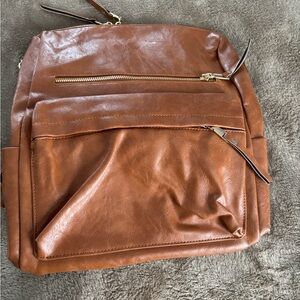 Brown Faux Leather Backpack